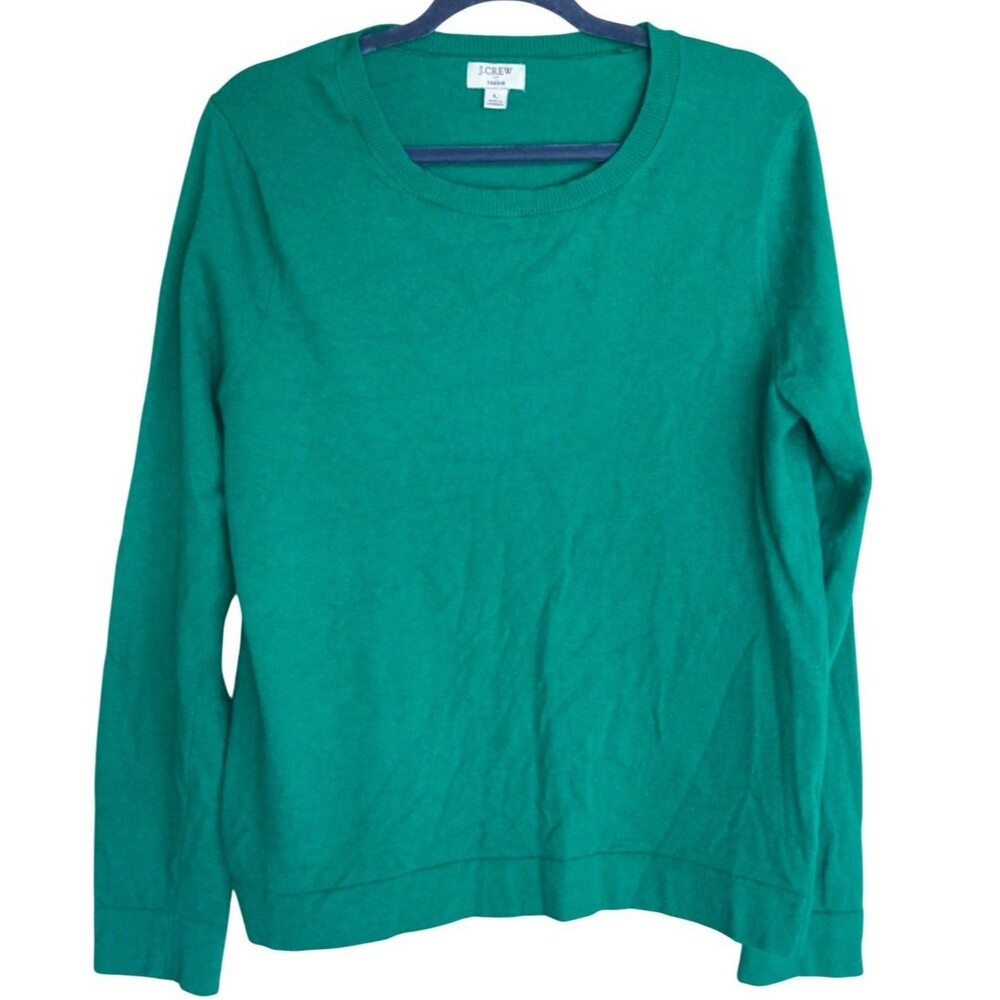 J.Crew Teddie Emerald Green Long Sleeve Merino Wool Cotton Blend Crewneck L